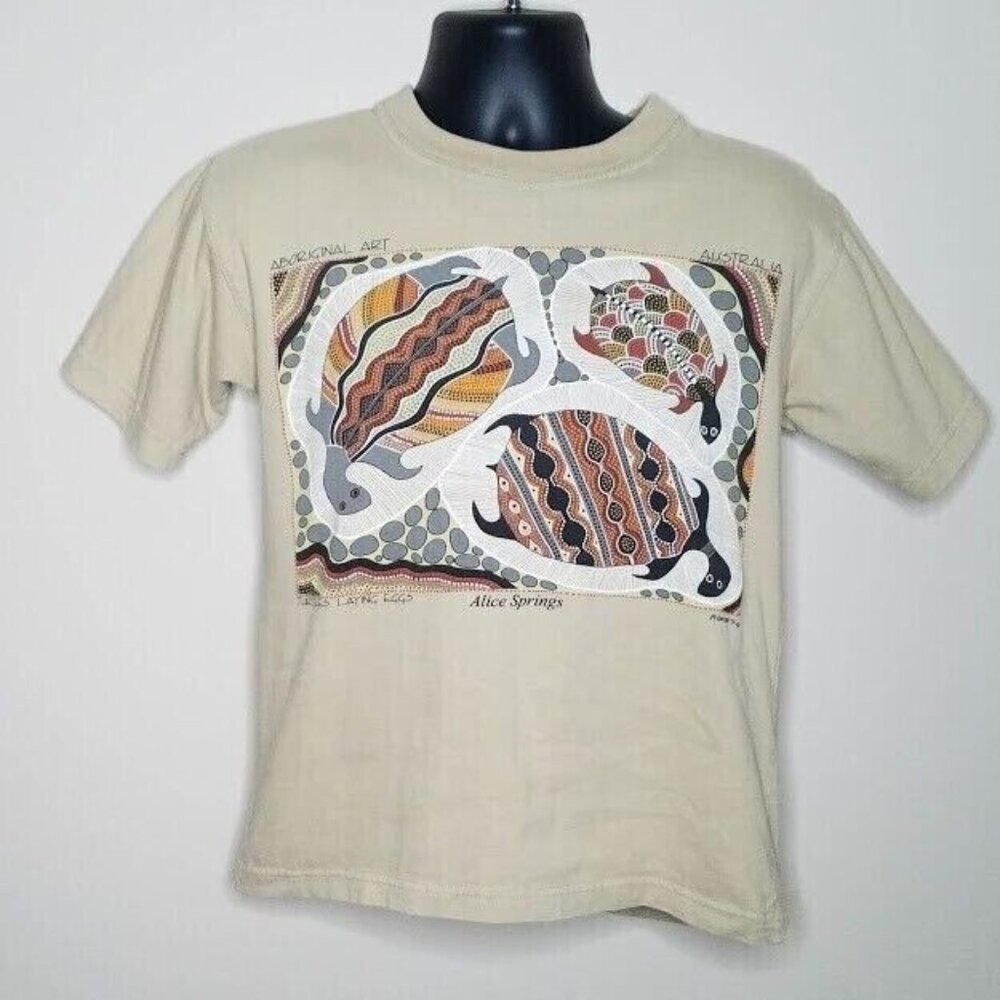 Aboriginal Art Turtles Laying Eggs T Shirt Size Small Vintage 91 Signed M Conlon